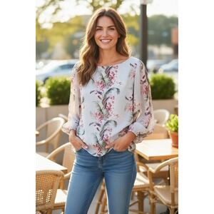 ENTRO Light Gray‎ with Floral Print Sz M